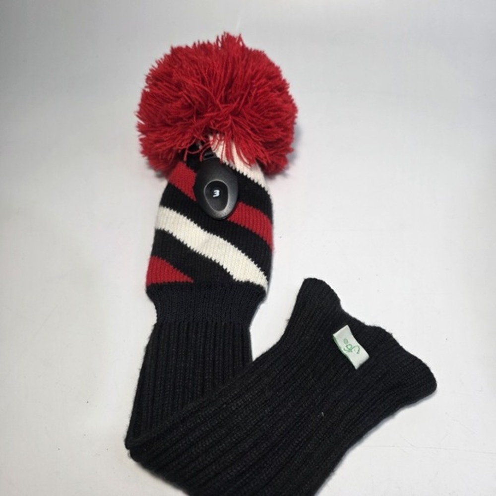 Just‎ 4 Golf Knit Golf Club Cover Driver Pom Pom Headcover Black White Red